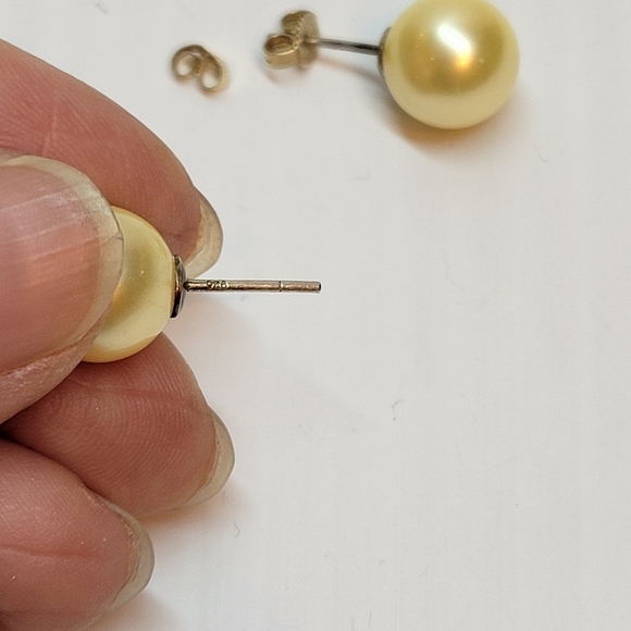 Lot of 10mm champagne and pink pearl stud earrings sterling silver 925 - Picture 10 of 10